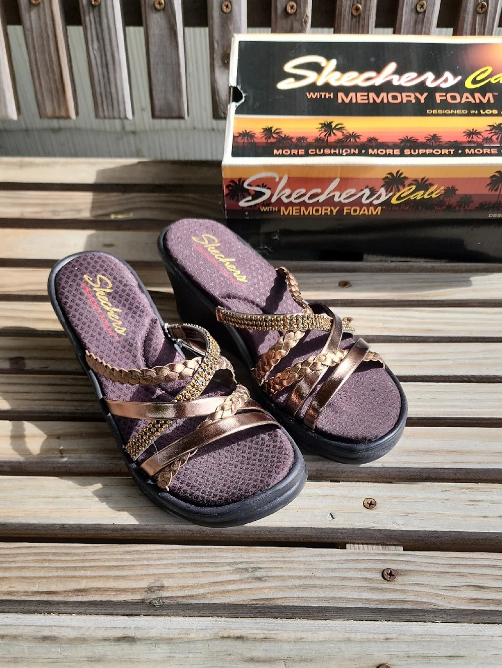 Skechers NIB Ladies Cali Rambler Wedge Sandals - Picture 1 of 4